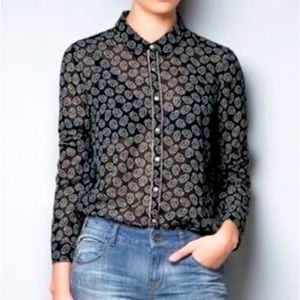 Zara Black Sugar Skull Printed Button Down blouse.